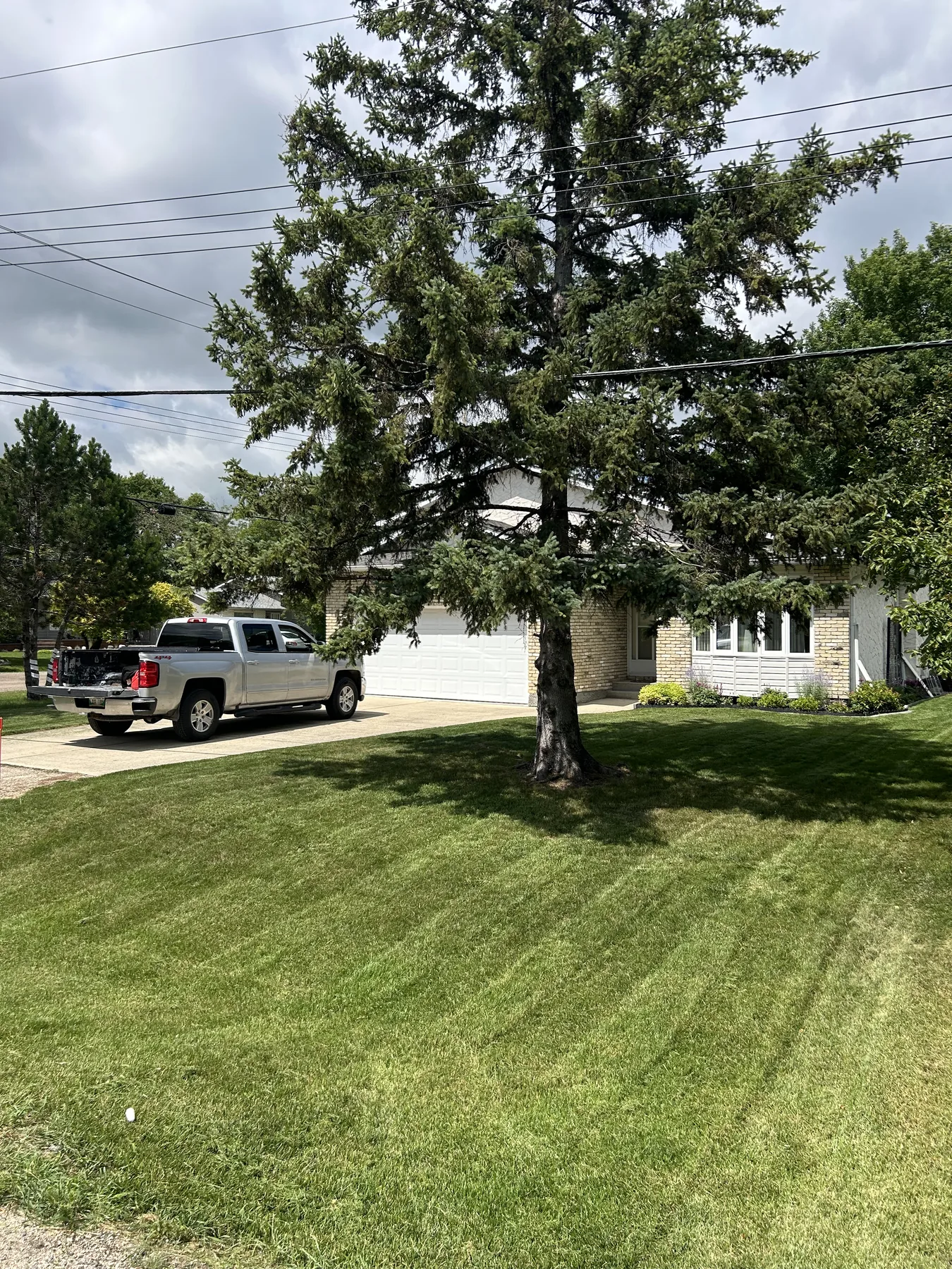 Striped lawn after residential mowing service